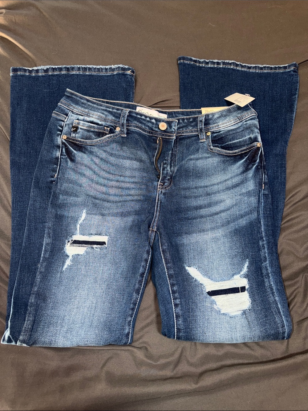Maurice’s Kancan 29x32 Distressed Patched Flare Jeans NWT